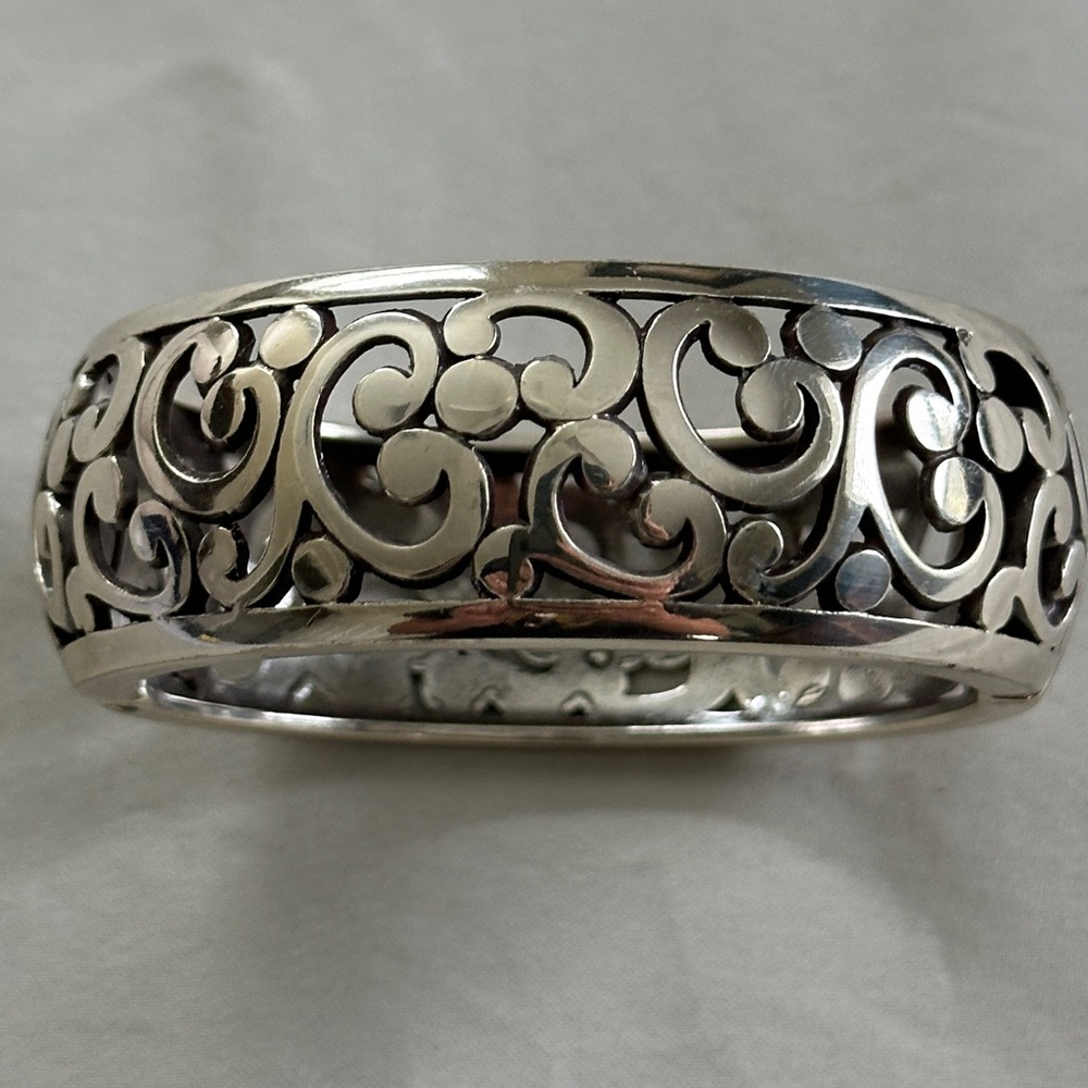 Brighton Vintage wide Silver Scrollwork Bangle Bracelet